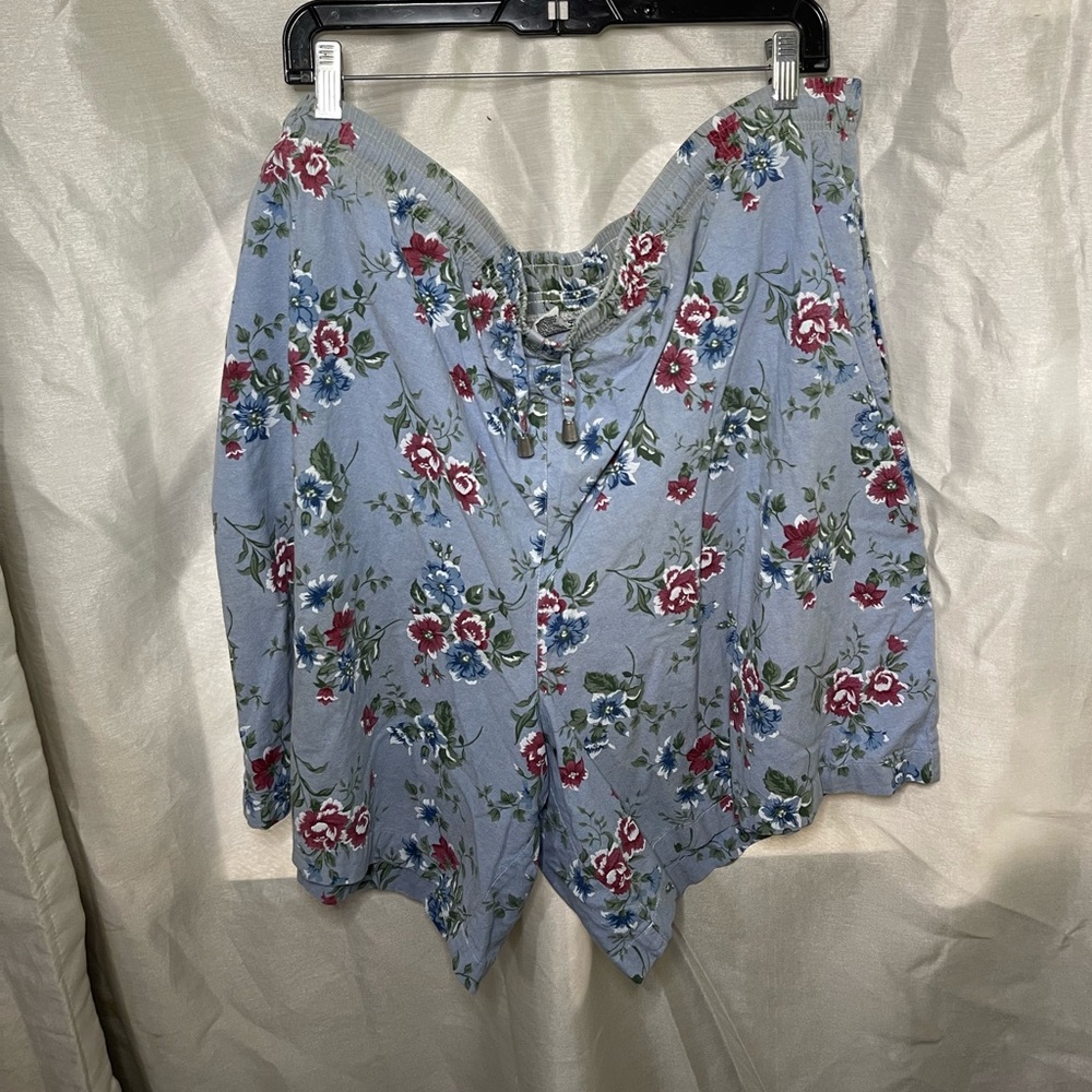 Plus Size VTG 90’s Blue Jean Denim Red Floral Print Pull-On Shorts